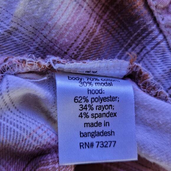 Mudd Womens Plaid Button Hoodie XS Rust Pink Gray Lightweight Cotton Modal - Picture 6 of 10